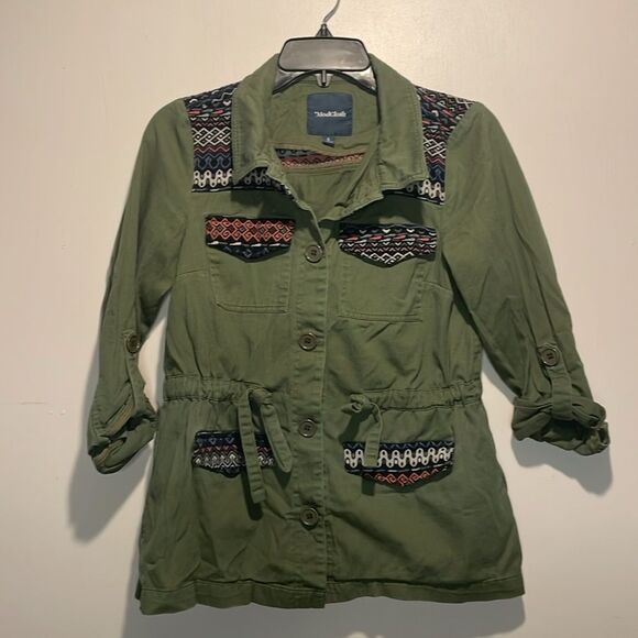 ModCloth- Olive Green Capulet Embroidered Aztec Utility Anorak Jacket- Size S - Picture 2 of 10